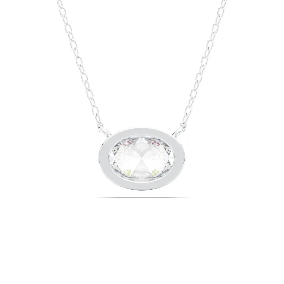 White gold Oval Cut Bezel Solitaire Pendant