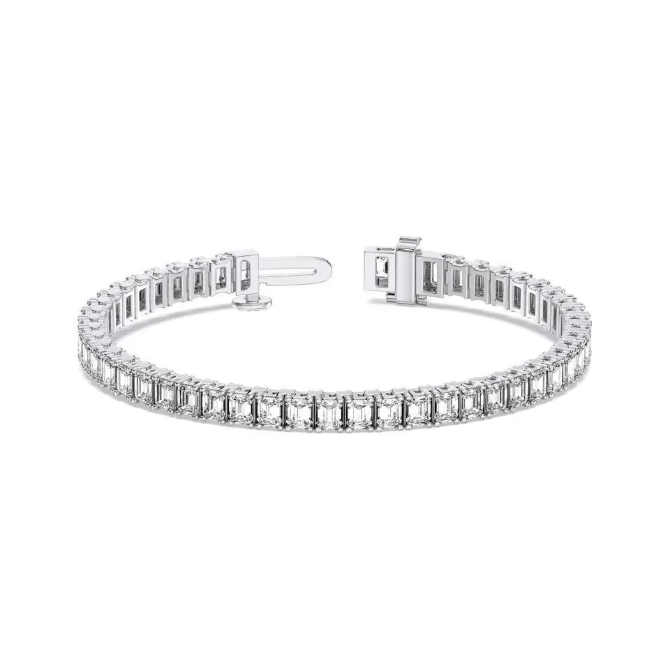 Silver Emerald Cut Tennis Bracelet (n-s) - KJB14227