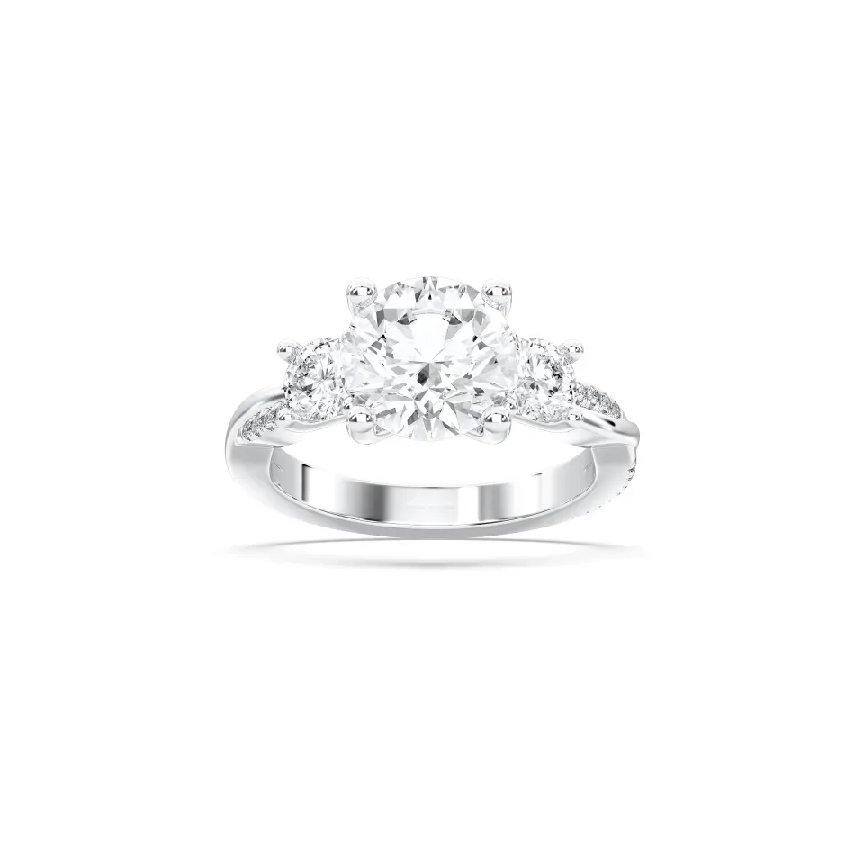 White gold Round Cut Trinity Side Stone Ring