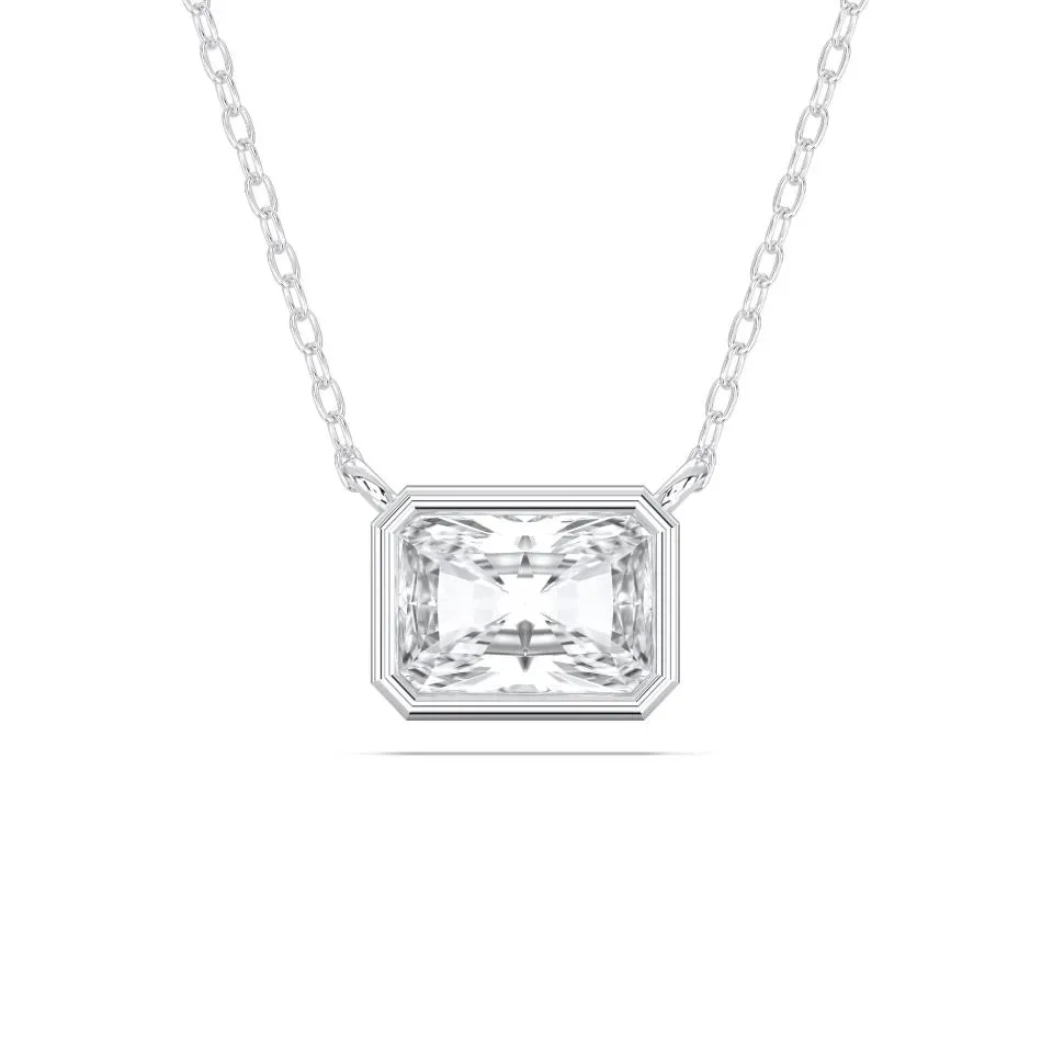 White gold Radiant Cut Bezel Solitaire Pendant