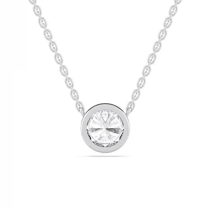 White gold Round Cut Bezel Solitaire Pendant
