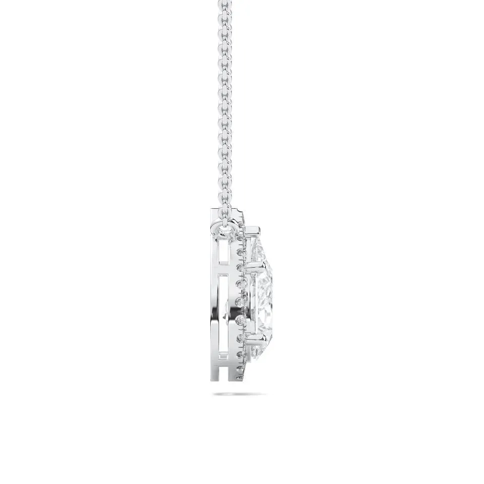 White gold Pear Cut Halo Solitaire Pendant