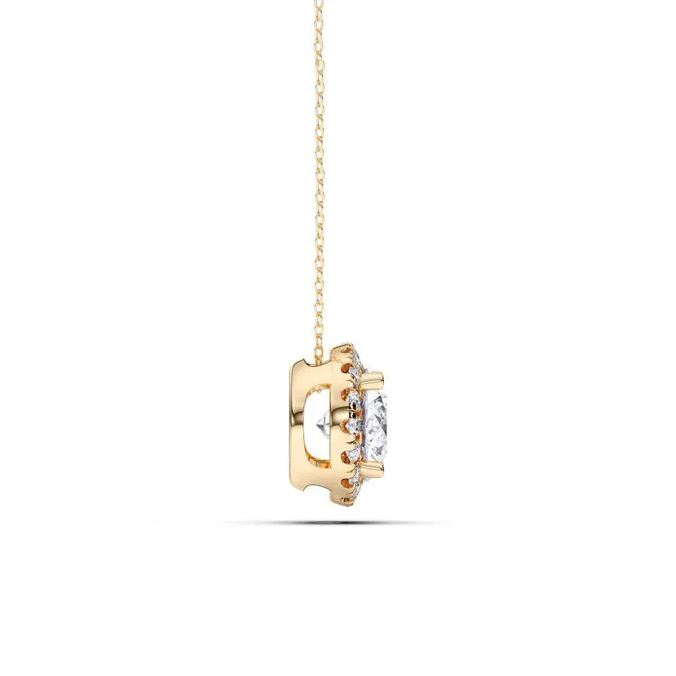 Yellow gold Round Cut Halo Solitaire Pendant