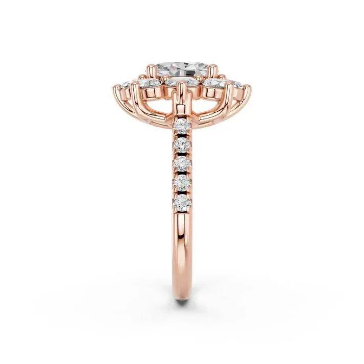 Rose gold Oval Cut Halo Cluster Engagement Ring