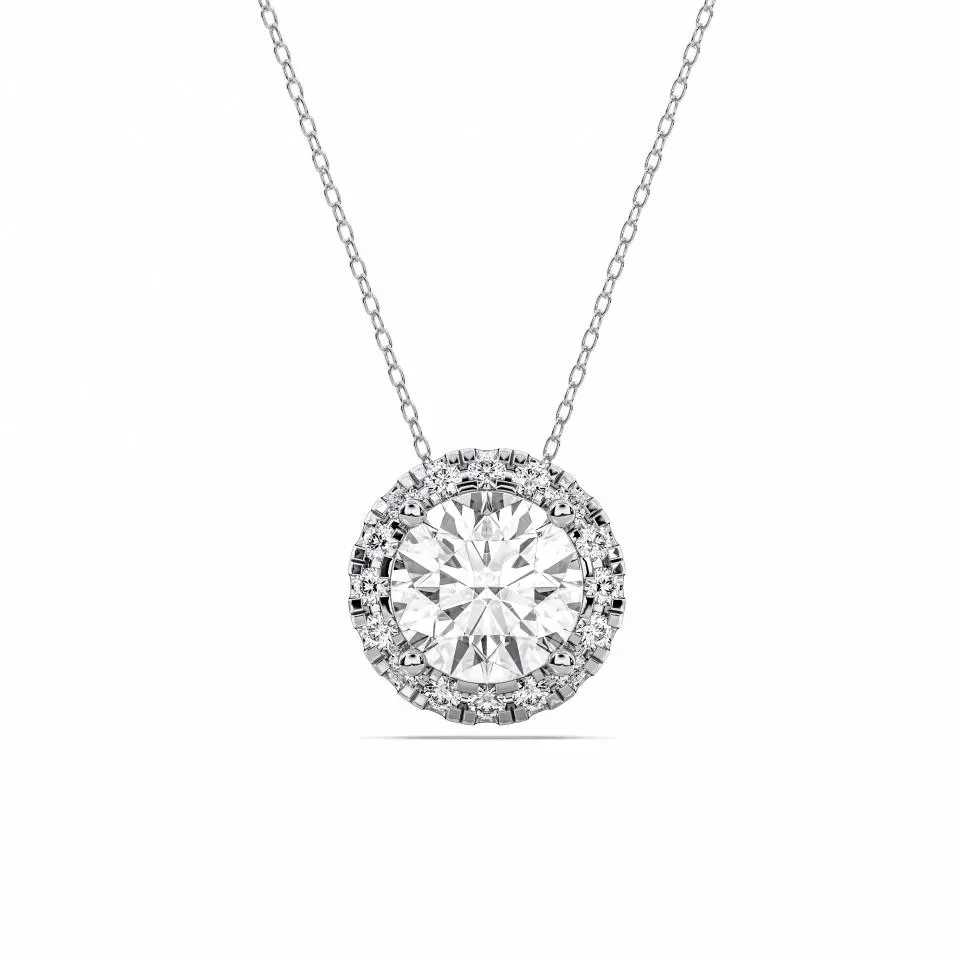 White gold Round Cut Halo Solitaire Pendant