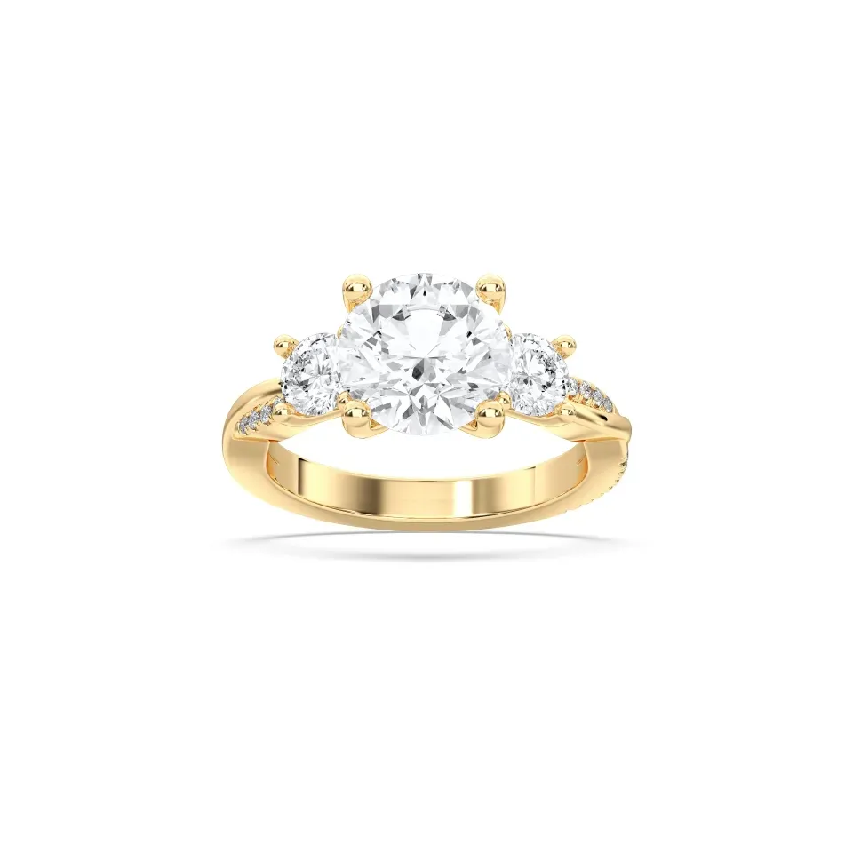 Yellow gold Round Cut Trinity Side Stone Ring