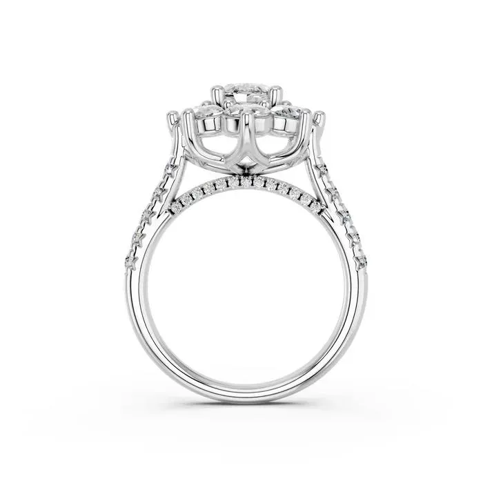 White gold Oval Cut Halo Cluster Engagement Ring