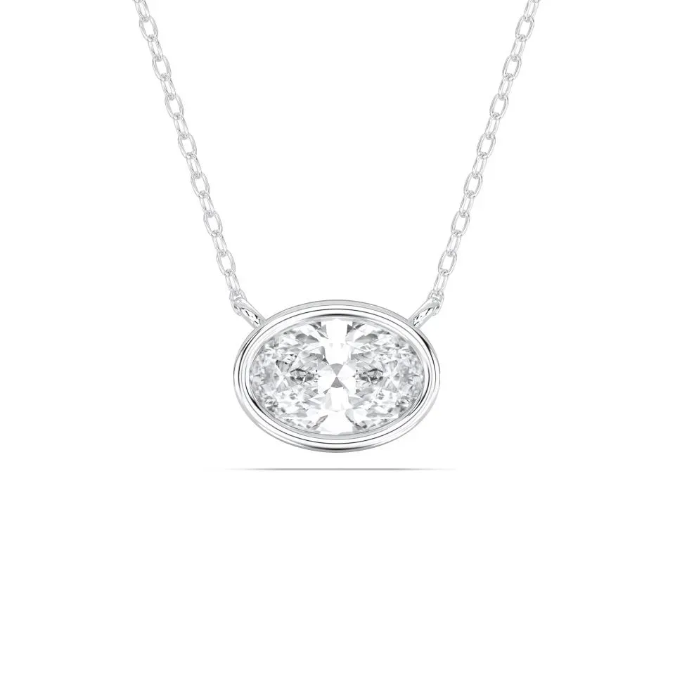 White gold Oval Cut Bezel Solitaire Pendant