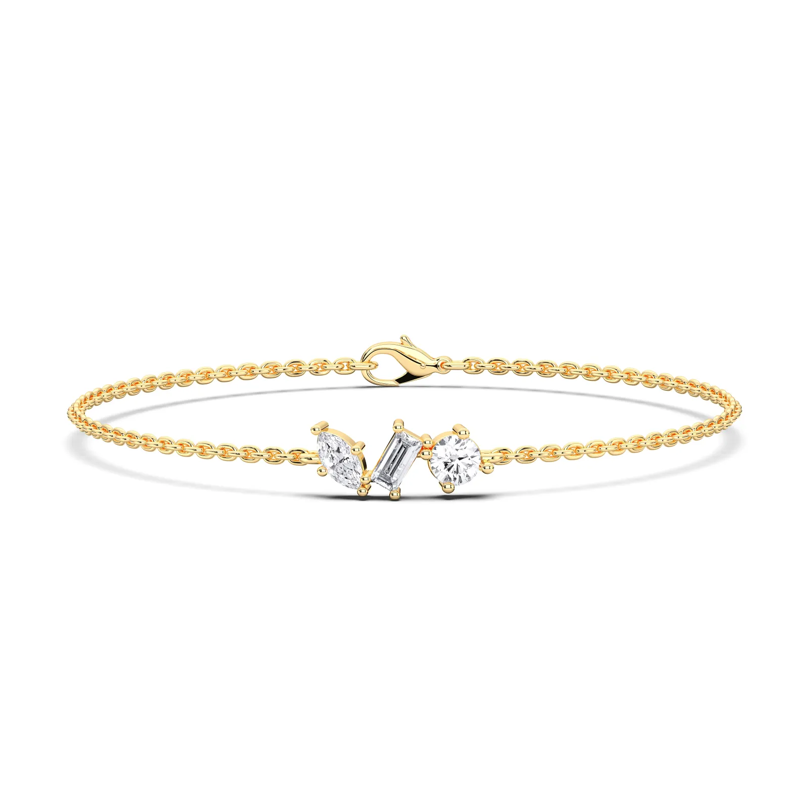 Yellow gold 3stone Multishape Bracelet