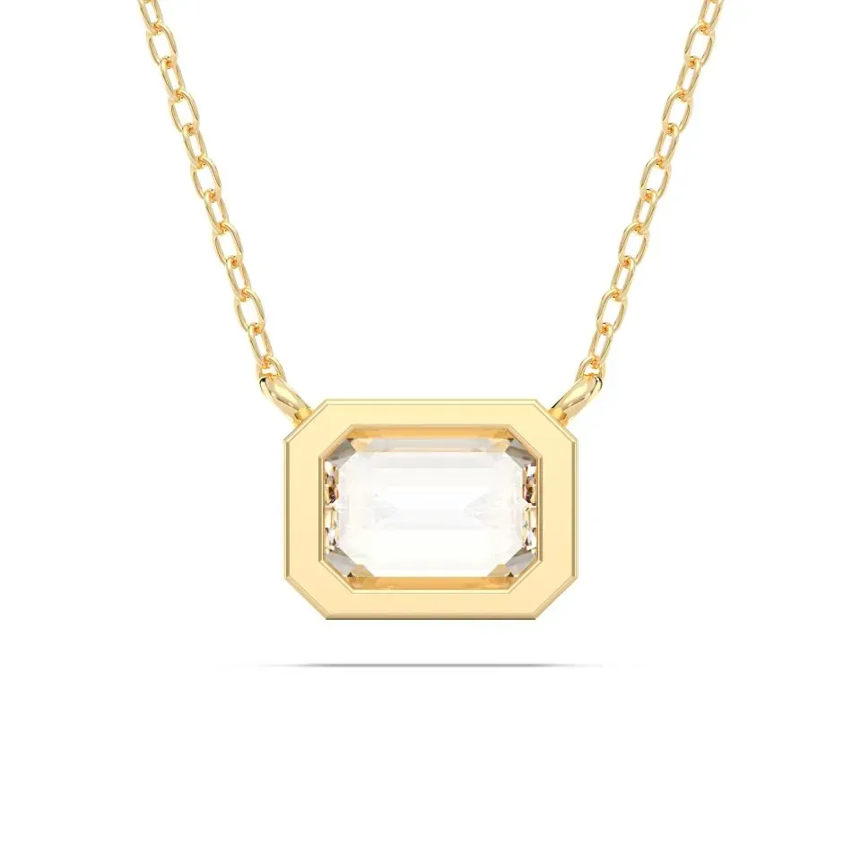 Yellow gold Emerald Cut Bezel Solitaire Pendant