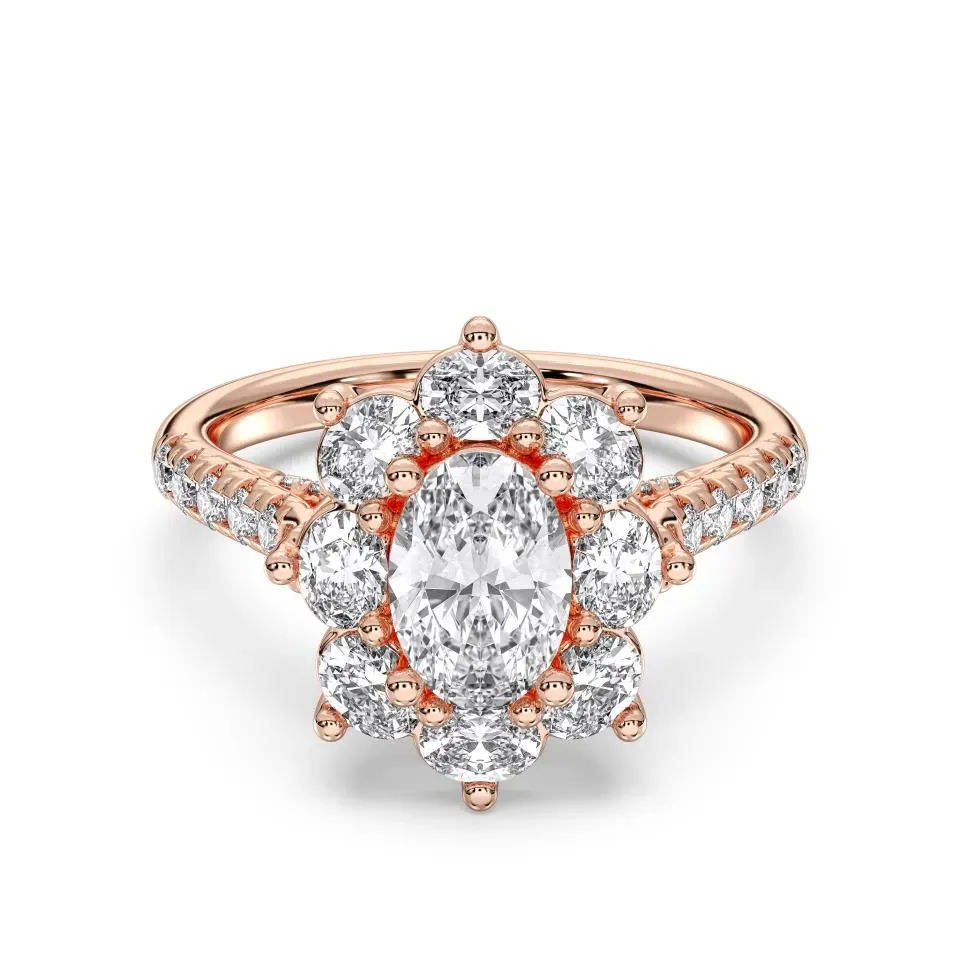 Rose gold Oval Cut Halo Cluster Engagement Ring
