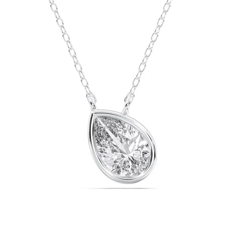White gold Pear Cut Bezel Solitaire Pendant