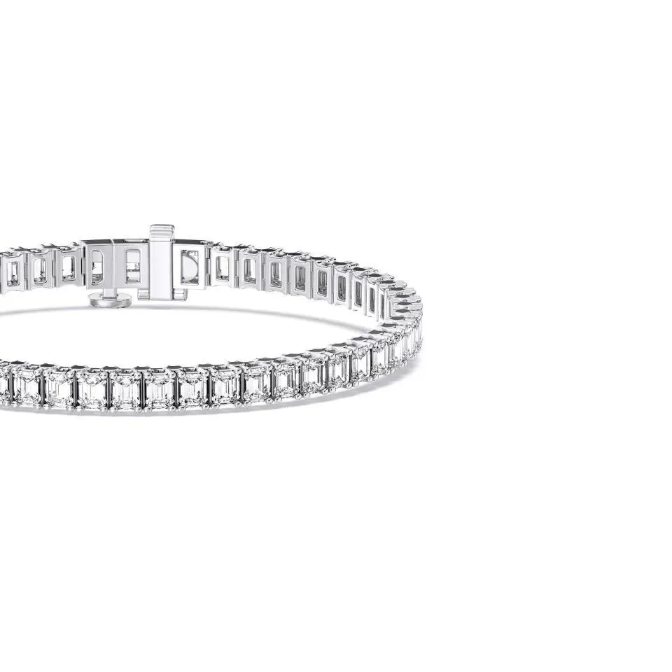 White gold Emerald Cut Tennis Bracelet (n-s) - KJB14227