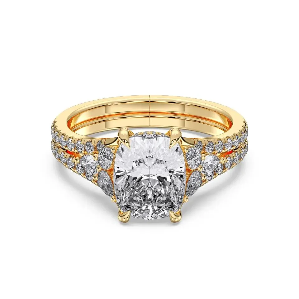 Yellow gold Cushion Cut High End Hidden Halo Ring