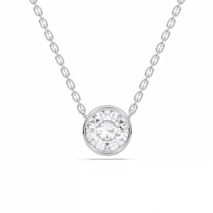 White gold Round Cut Bezel Solitaire Pendant